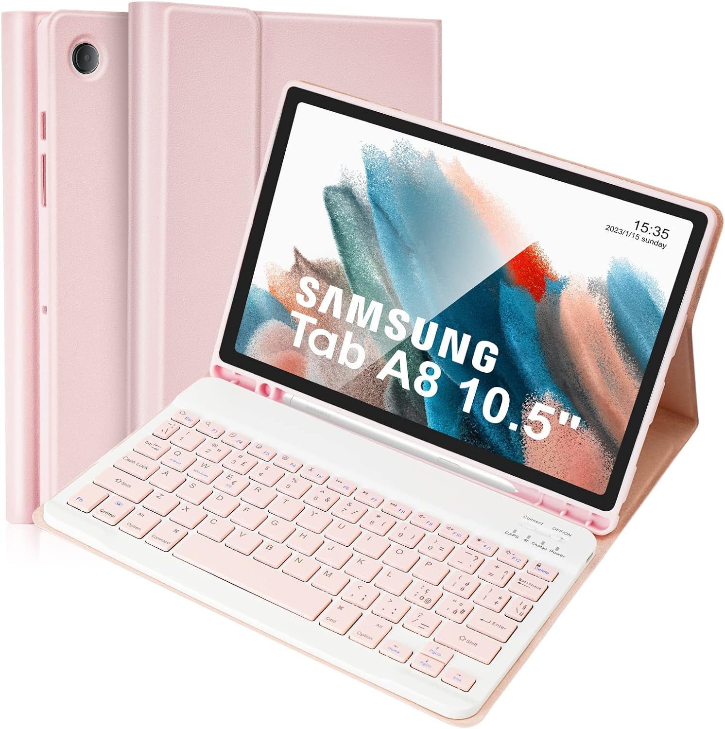Custodia con Tastiera per Samsung Galaxy Tab A8 10.5" 2021 (SM-X200/ X205 /X207), Layout Italiano, Rimovibile per Samsung Galaxy Tab A8,Staccabile ,Rosa