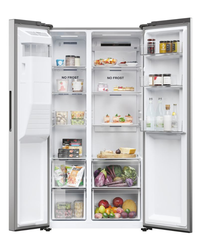 Haier SBS 90 Serie 3 HSR3918EIMP frigorifero side-by-side Libera installazione 515 L E Platino, Acciaio inossidabile